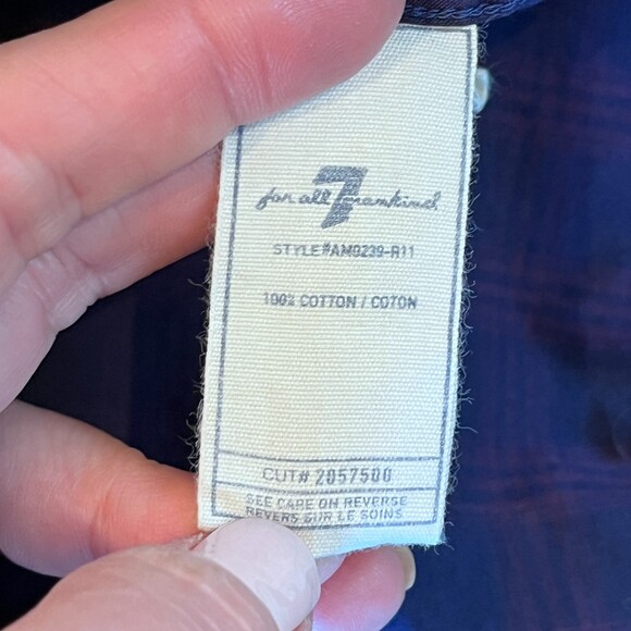 7 For All Mankind Blue Plaid Men's Dress Shirt Medium Cotton Plain Front - Picture 5 of 8